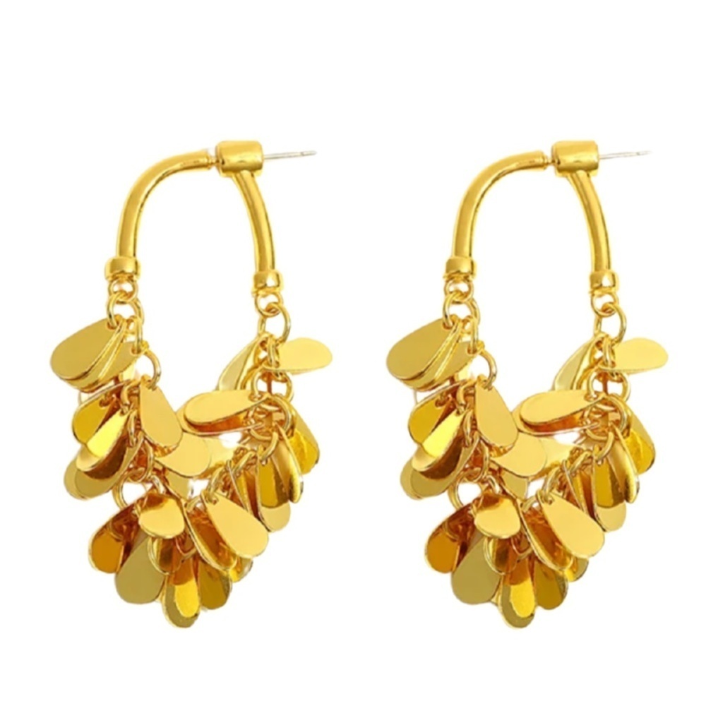 Gold Teardrop Charm Hoop Earrings – 55x13mm Dangle Statement Earrings